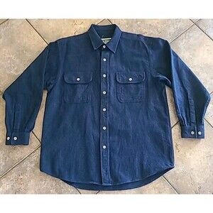 Field & Stream Lrg Navy Flannel Long Sleeve Dbl Button Heavy Weight Outdoor Hunt